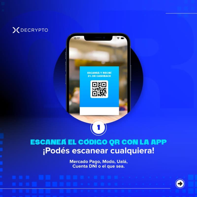 Decrypto lanzó Pagos QR, para que puedas pagar en cripto  en cualquier comercio y ganar 2% de reintegro en cada compra