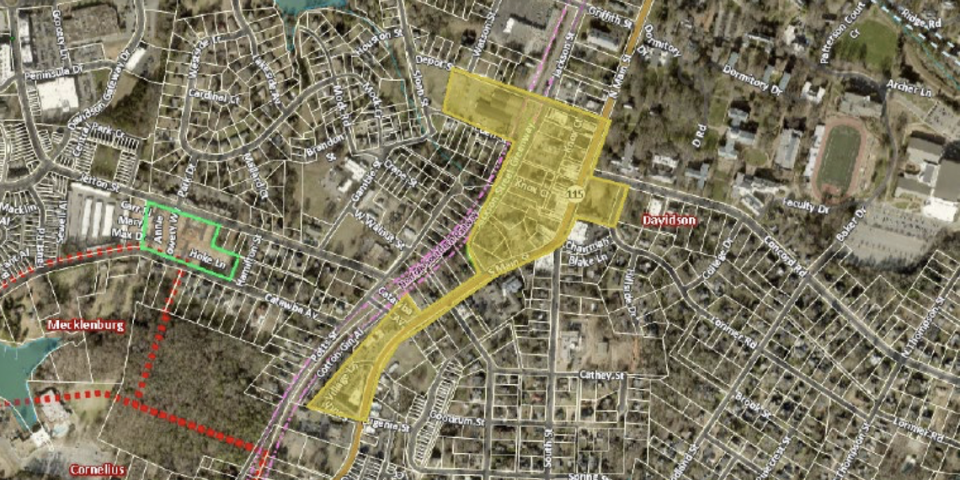 The proposed boundaries for a social district along Main Street in Davidson.