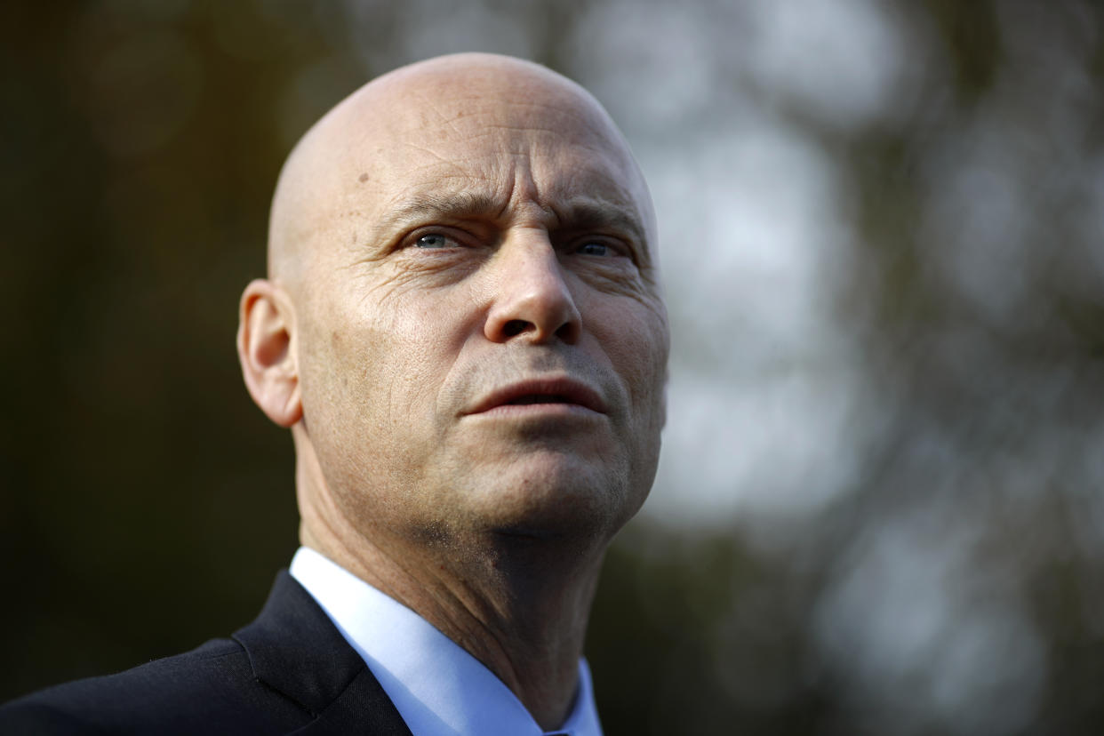 FILE - Marc Short, chief of staff to Vice President Mike Pence, speaks with members of the media outside the White House, Nov. 19, 2019, in Washington. The former chief of staff to Vice President Mike Pence is cooperating with the House panel investigating the Jan. 6 Capitol insurrection, according to a person familiar with the matter.  (AP Photo/Patrick Semansky, File)