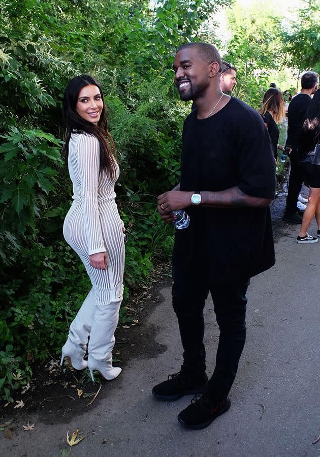 Kanye arrived at the show with his wife Kim Kardashian.