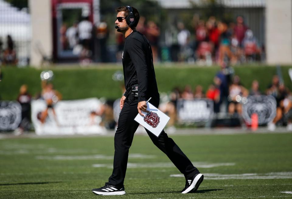 Missouri State head coach Ryan Beard during a game against the Utah Tech Trailblazers at Plaster Field on Saturday, Sept. 23, 2023.