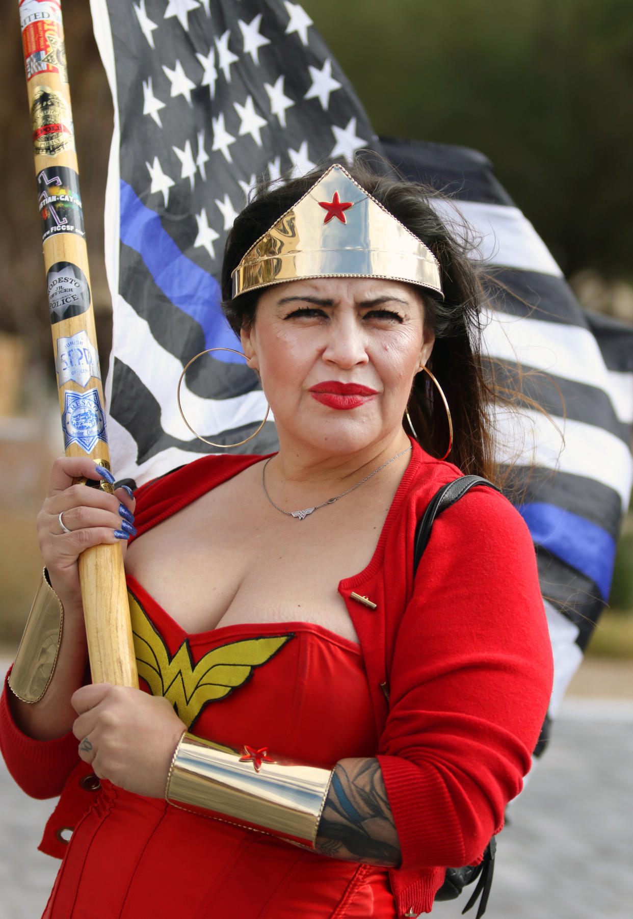 Laura Zulema of Sacramento, Calif., at the Conservative Women for America counterprotest in Las Vegas on Saturday. (Photo: Ronda Churchill for Yahoo)