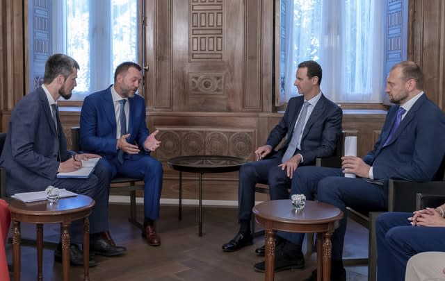 Bashar Assad, second right, meets a Russian delegation in Damascus