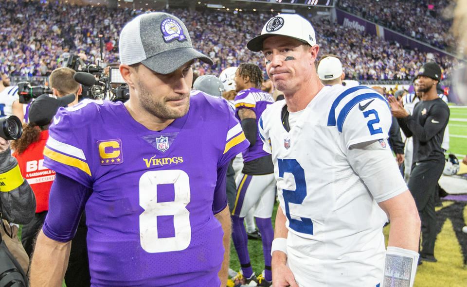 Kirk Cousins and Matt Ryan, pictured here after the Minnesota Vikings' win over the Indianapolis Colts.