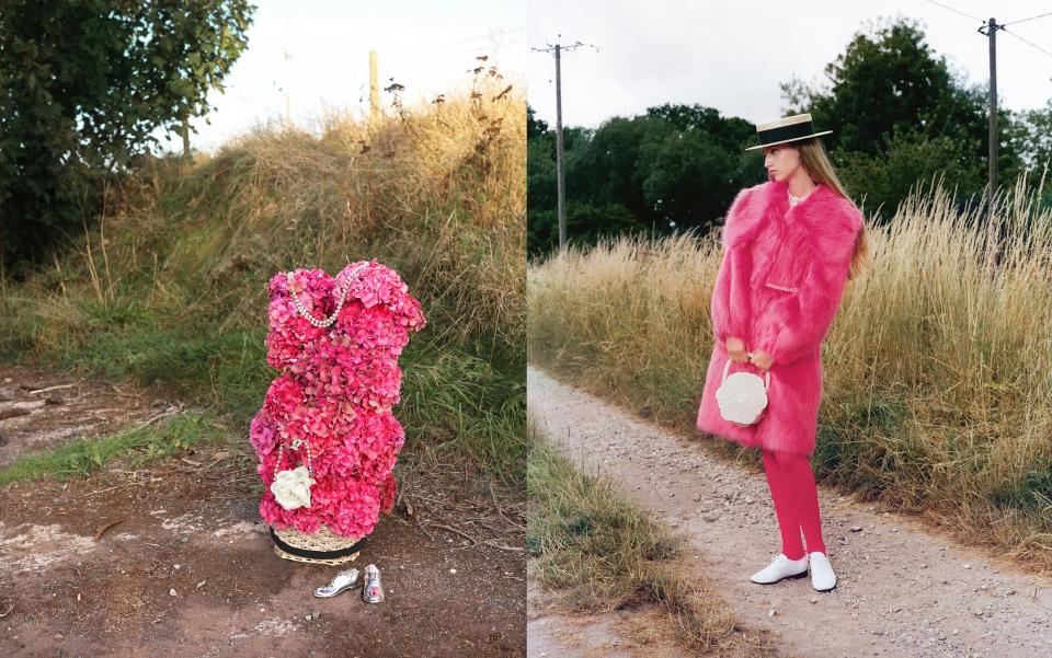 A floral arrangement modeled after a Shrimps ensemble