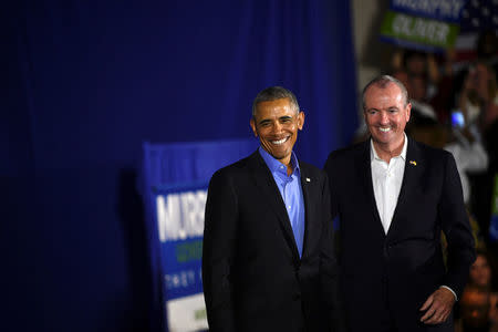 Former president Barack Obama rallies with New Jersey Democratic Gubernatorial candidate Jim Murphy in Newark, New Jersey, U.S. October 19, 2017. REUTERS/Mark Makela