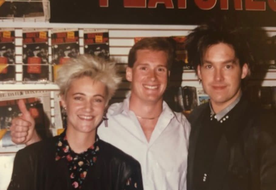 From left to right, Marie Fredriksson, Dean Cushman and Per Gessle. Cushman helped launch Roxette's career in the United States when he brought back a copy of its CD from Sweden. (Photo: Dean Cushman)