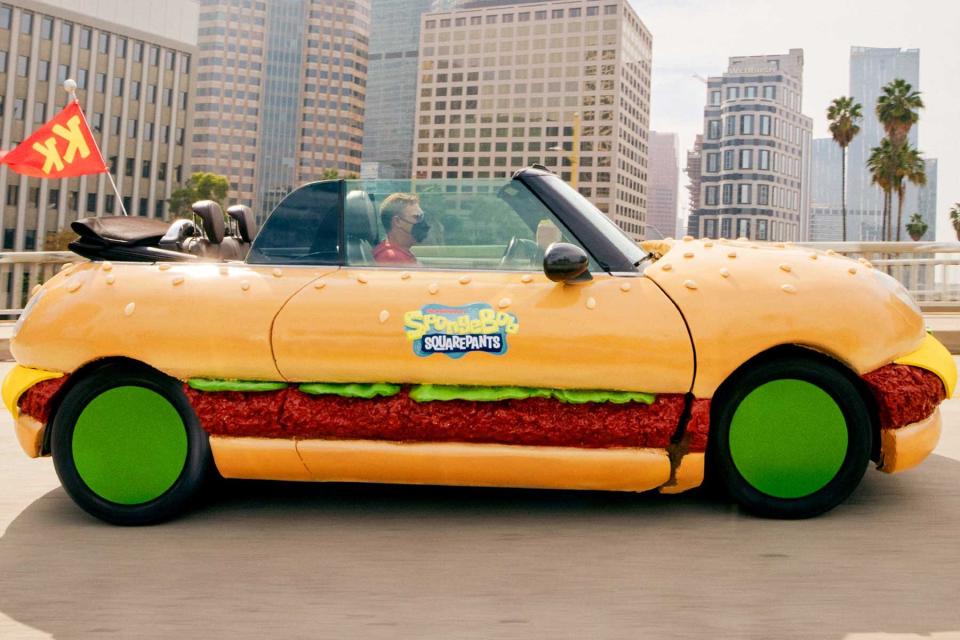 SpongeBob Squarepants patty wagon driving on the highway in LA