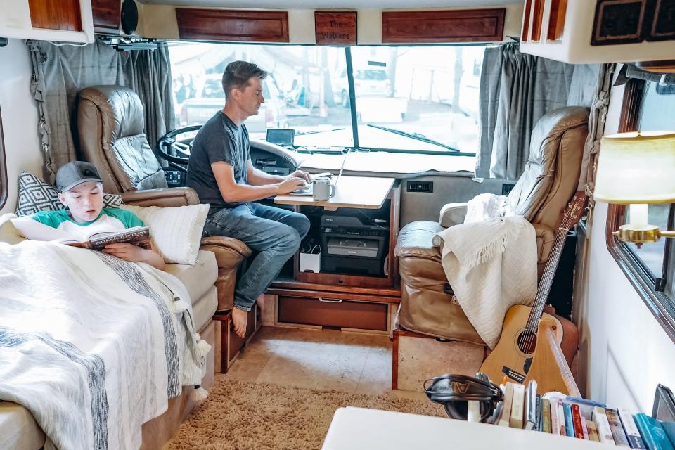 trent working in front of the walker family RV