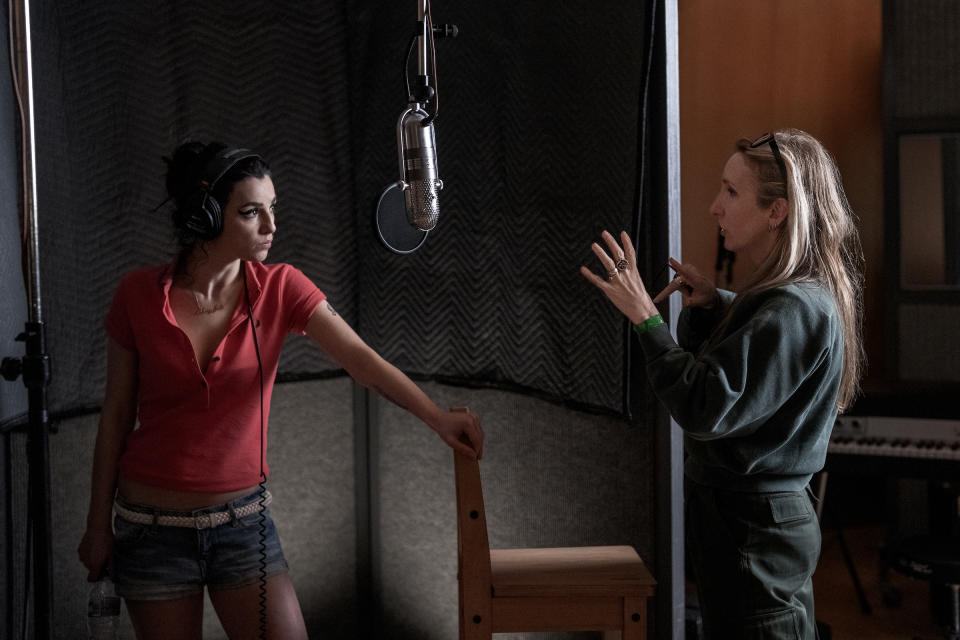 Marisa Abela and Taylor-Johnson on set <span class="copyright">Courtesy of Focus Features</span>