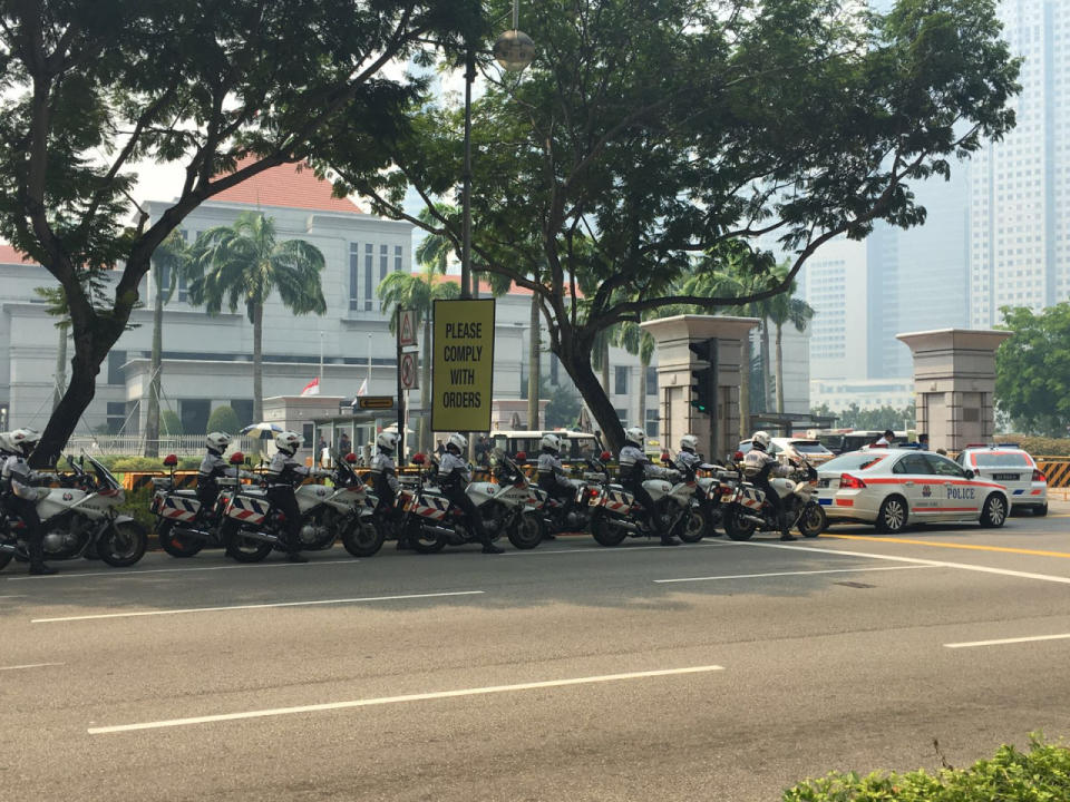 Traffic police getting ready for the state funeral procession (Photo: Yahoo Newsroom)