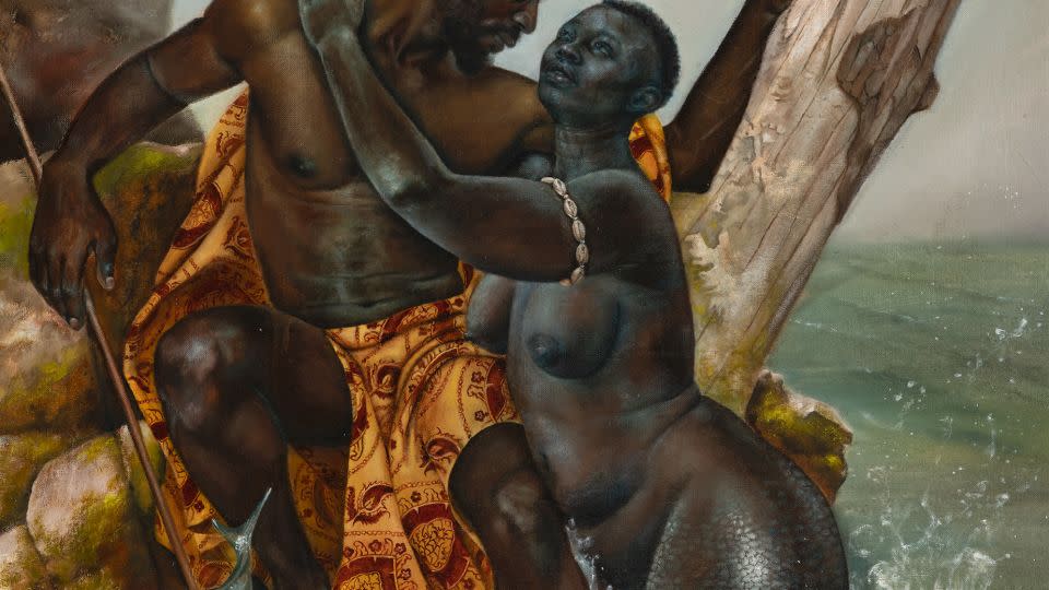 Though Rosales portrays slavery, her paintings also capture the multidimensionality that Black people possess — as in "Yemaya Meets Erinle." - Lucy Garrett/Harmonia Rosales
