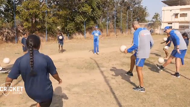 The Aussies participate in a game of soccer. Image: Cricket.com