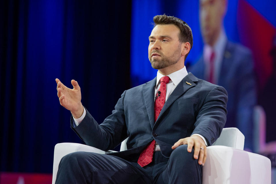 Jack Posobiec talks at the 2023 Conservative Political Action Conference in Washington on March 3, 2023.  (Zach D Roberts via Reuters)