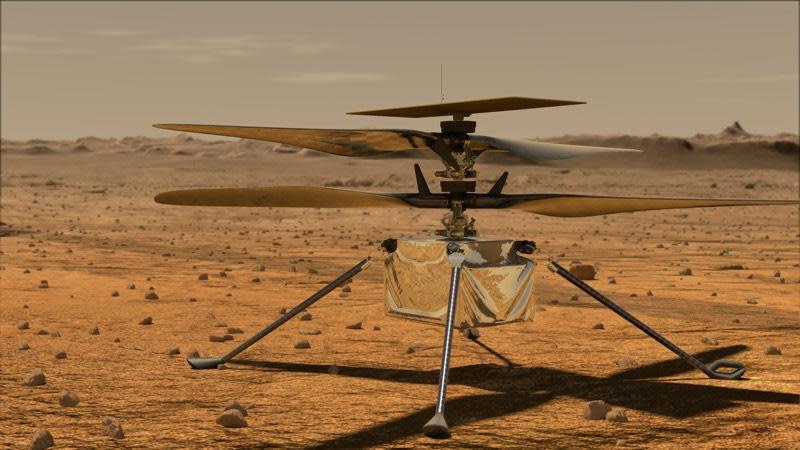 An artist's impression of the Ingenuity Mars helicopter. / Credit: NASA/JPL-Caltech