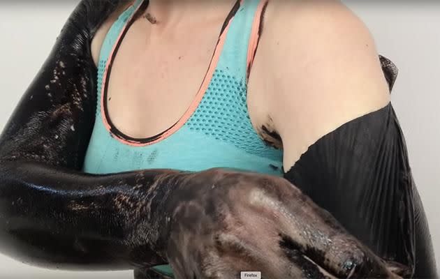 She then had the painful task of ripping the whole thing off. Photo: YouTube