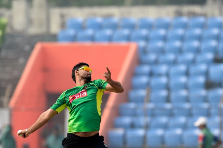 Bangladesh cricket captain Mashrafe Bin Mortaza delivers a ball during a team training session at the Sheikh Abu Naser Stadium in Khulna on January 14, 2016