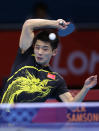 LONDON, ENGLAND - JULY 30: Zhang Jike of China returns the ball during his Men's Singles Table Tennis fourth round match against Vladimir Samsonov of Belarus on Day 3 of the London 2012 Olympic Games at ExCeL on July 30, 2012 in London, England. (Photo by Feng Li/Getty Images)