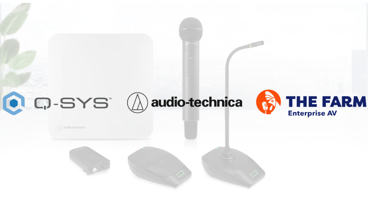  The Audio-Technica and Q-SYS logos, which just partnered for a new plug-in. 