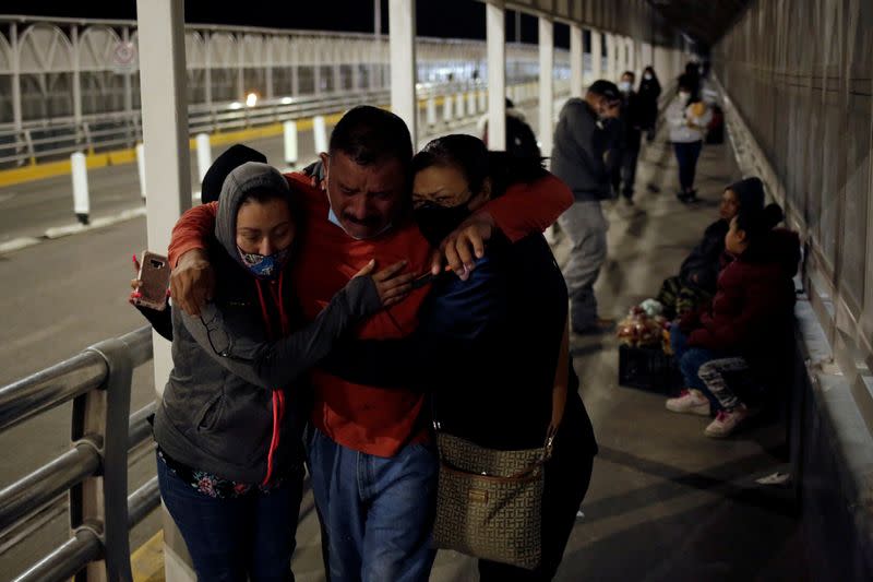 Ortega cries whilst meeting with his family after being deported from U.S. to Mexico in Ciudad Juarez