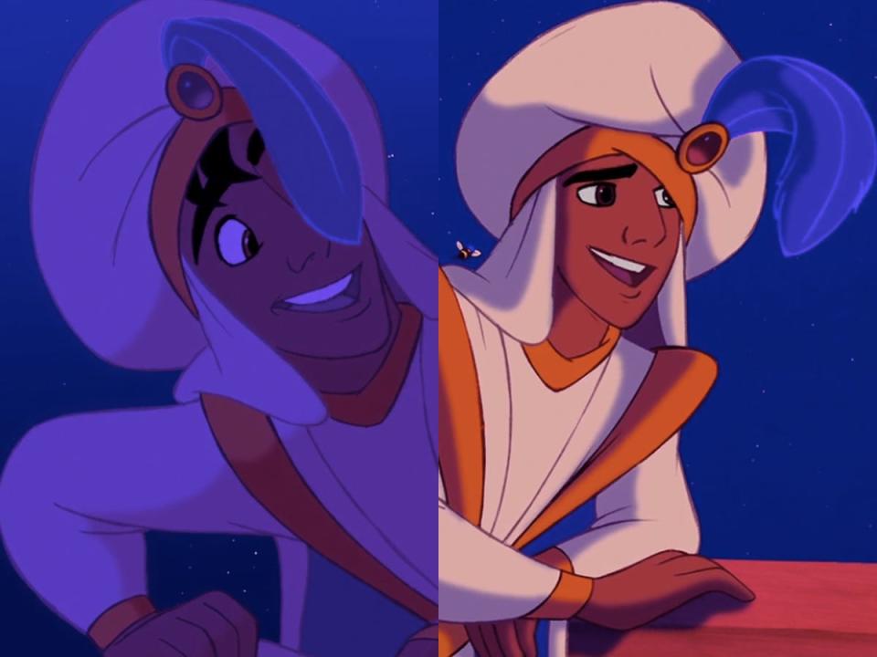 feather falling in aladdin's face