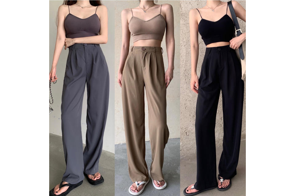 MUKOK New Casual Women's Long Pants High Waist Solid Color Suit Pants Korean Wide Leg Pants. (Photo: Shopee SG)