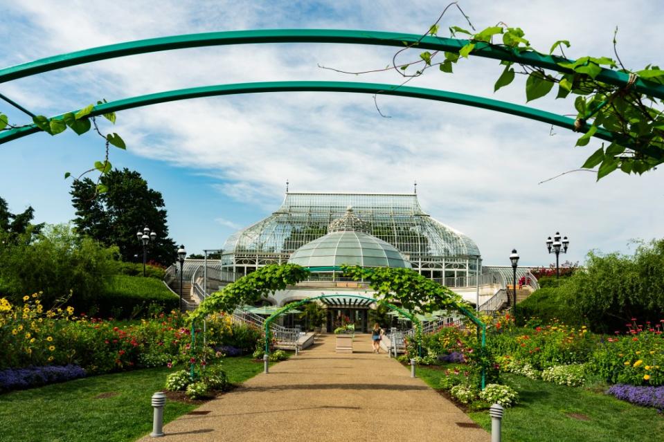 Exterior entrance to the Botanical Gardens and greenhouse via Getty Images