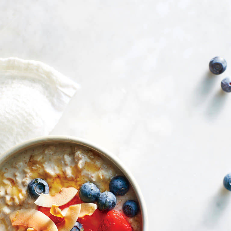 Overnight Oats with Kefir, Berries, and Toasted Coconut