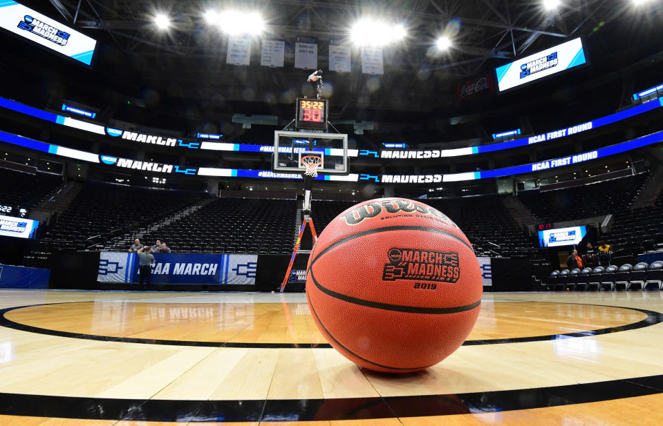 General view of a Wilson basketball with the March Madness logo before the first round of the 2019 NCAA tournament. (Photo: USA TODAY Sports)