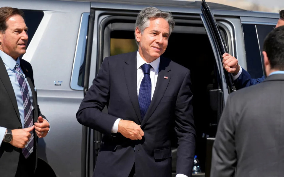 Antony Blinken, the US secretary of state,  leaves Amman, Jordan on Friday en route to Qatar