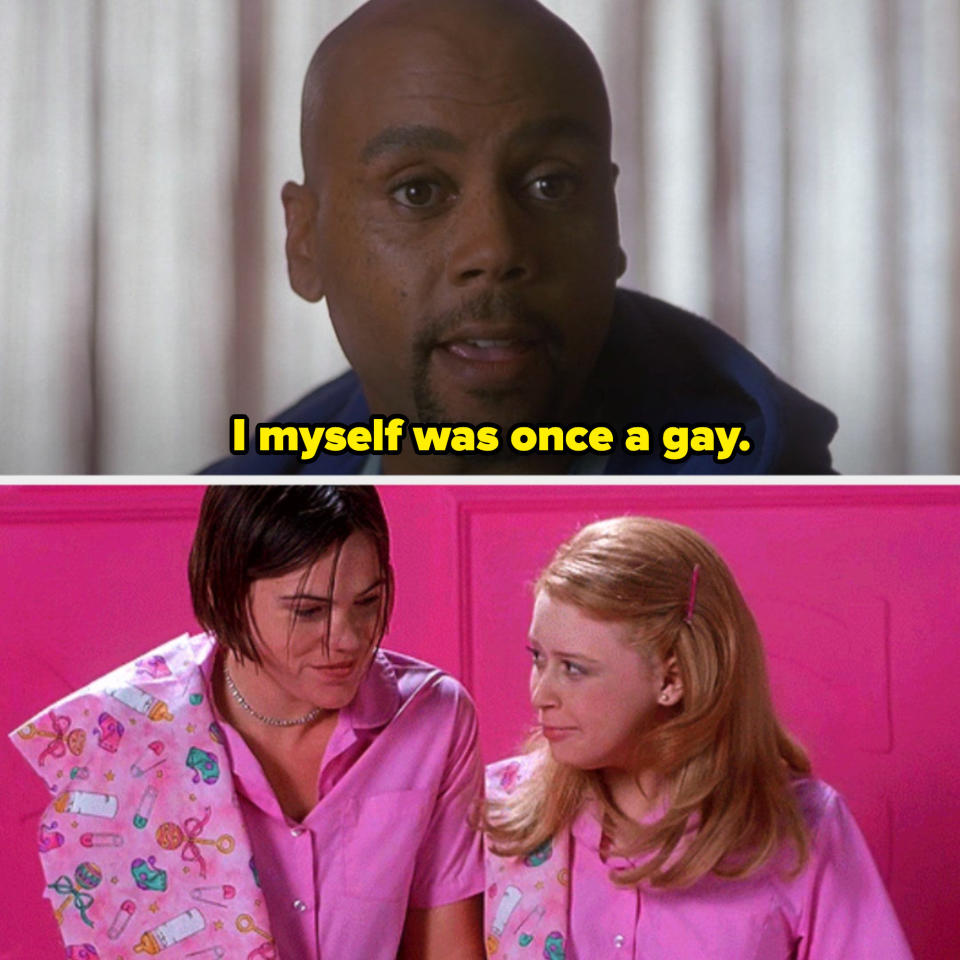 RuPaul saying: "I myself was once a gay." Clea DuVall and Natasha Lyonne looking cutely at each other