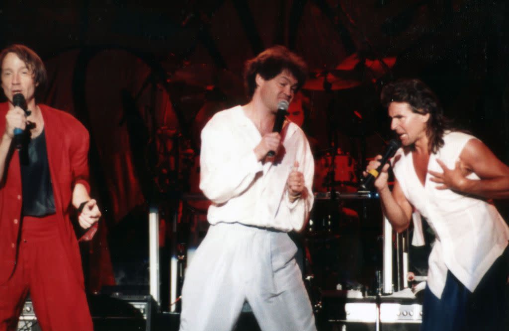 Rock band The Monkees (L-R) Peter Tork, Micky Dolenz, Davy Jones perform at the Carlton Dinner Theatre in Bloomington, Minnesota on August 20, 1986.