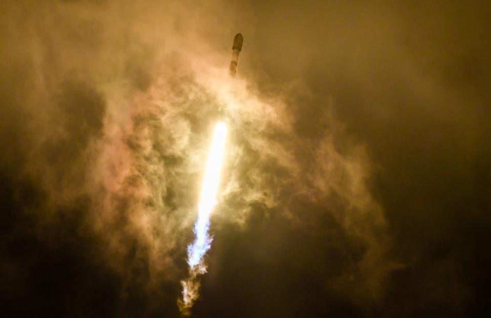 A SpaceX Falcon 9 rocket lifts off Saturday night from NASA's Kennedy Space Center.