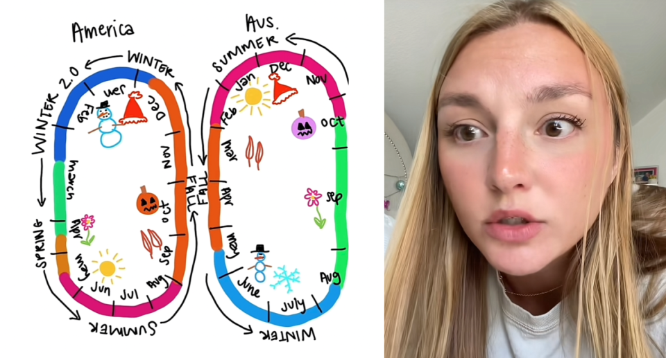 US woman Jenna Lu explaining her confusion about how seasons work in Australia