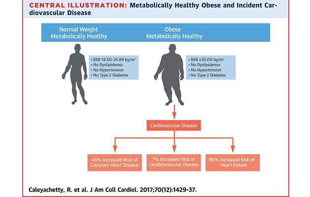 Despite being metabolically healthy, obese people were more at risk of fatal diseases. Photo: Journal of the American College of Cardiology