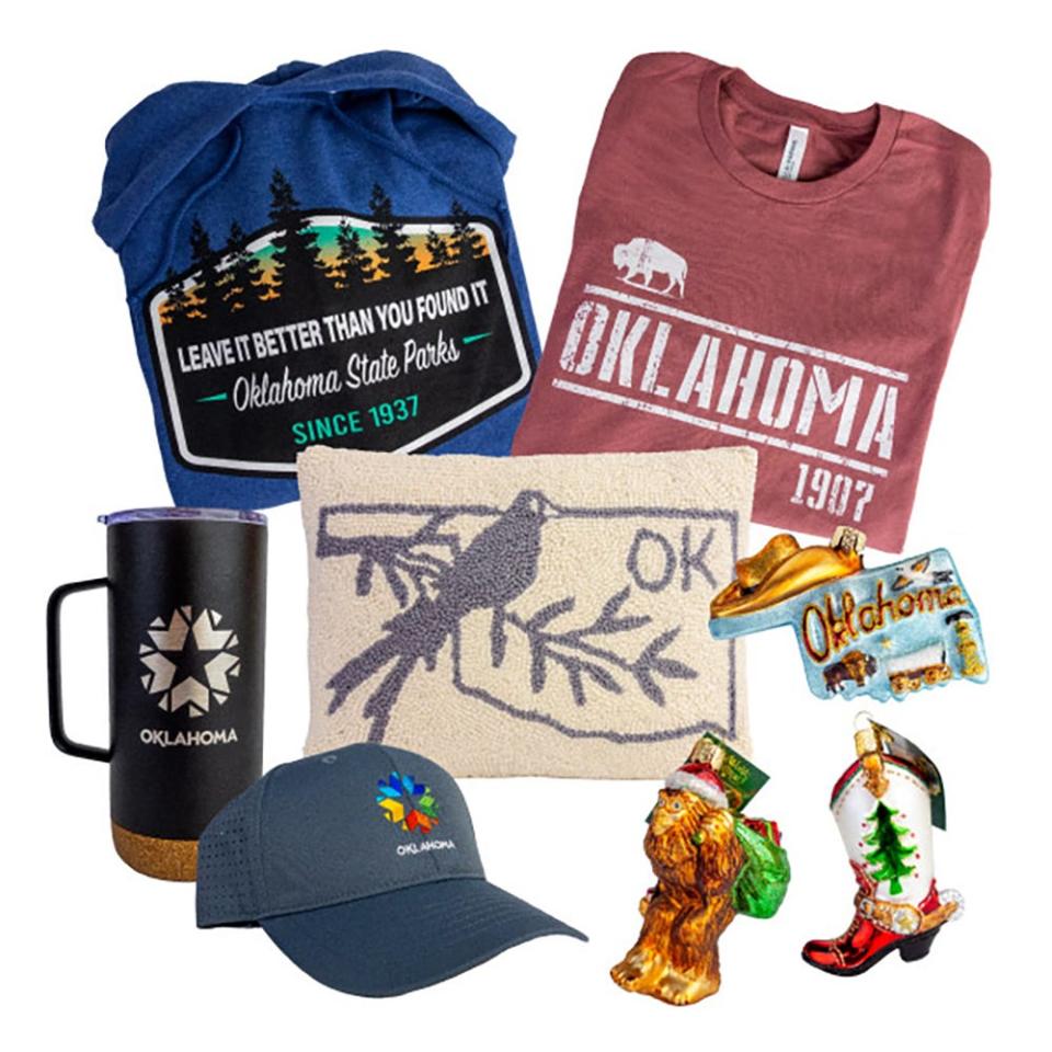 These products are some of the Oklahoma-themed goods and local items that will be sold at the Oklahoma Tourism & Recreation Department's Holiday Pop-Up Shop in the lobby of Straka Tower, 123 Robert S. Kerr.