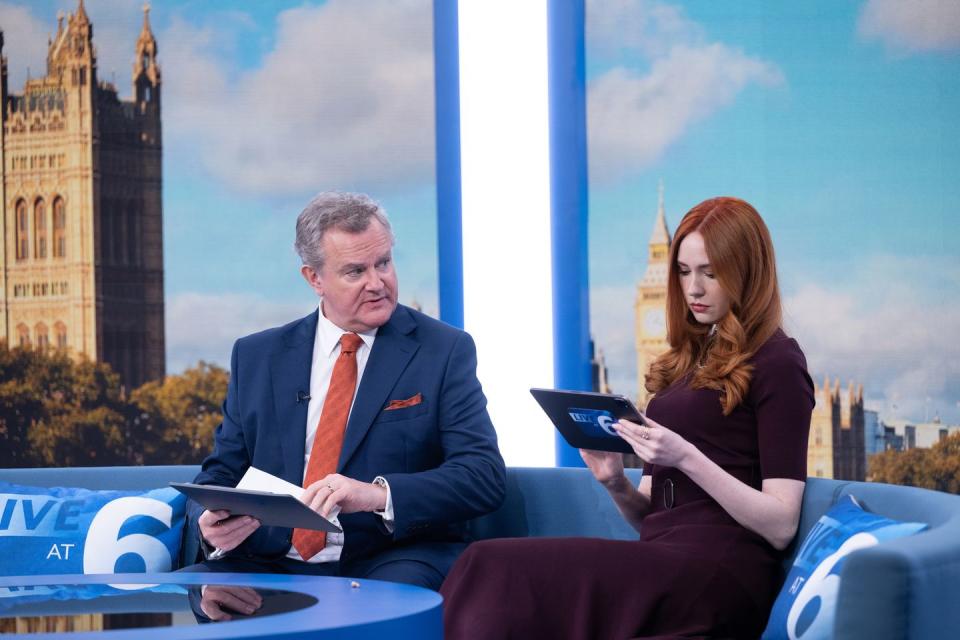 hugh bonneville as douglas, karen gillan as madeline, douglas is cancelled