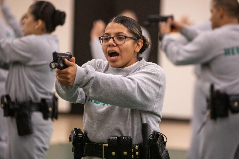 Recruits go through a defensive tactics class.