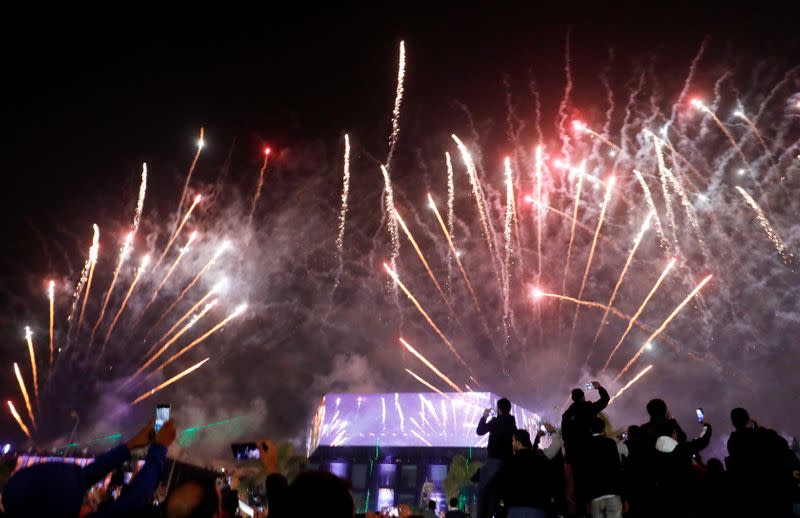Fireworks explode during New Year celebrations at the Waterway in Cairo