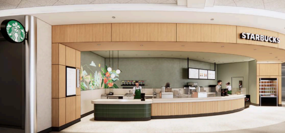 A rendering of Starbucks planned as part of the airport’s food court area.