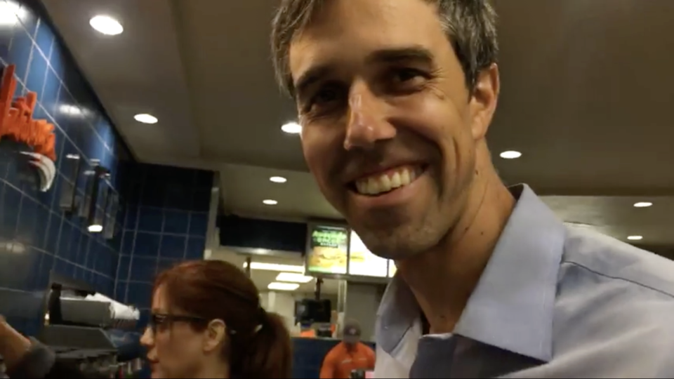 A still from Beto O’Rourke’s Facebook Live post from Whataburger.
