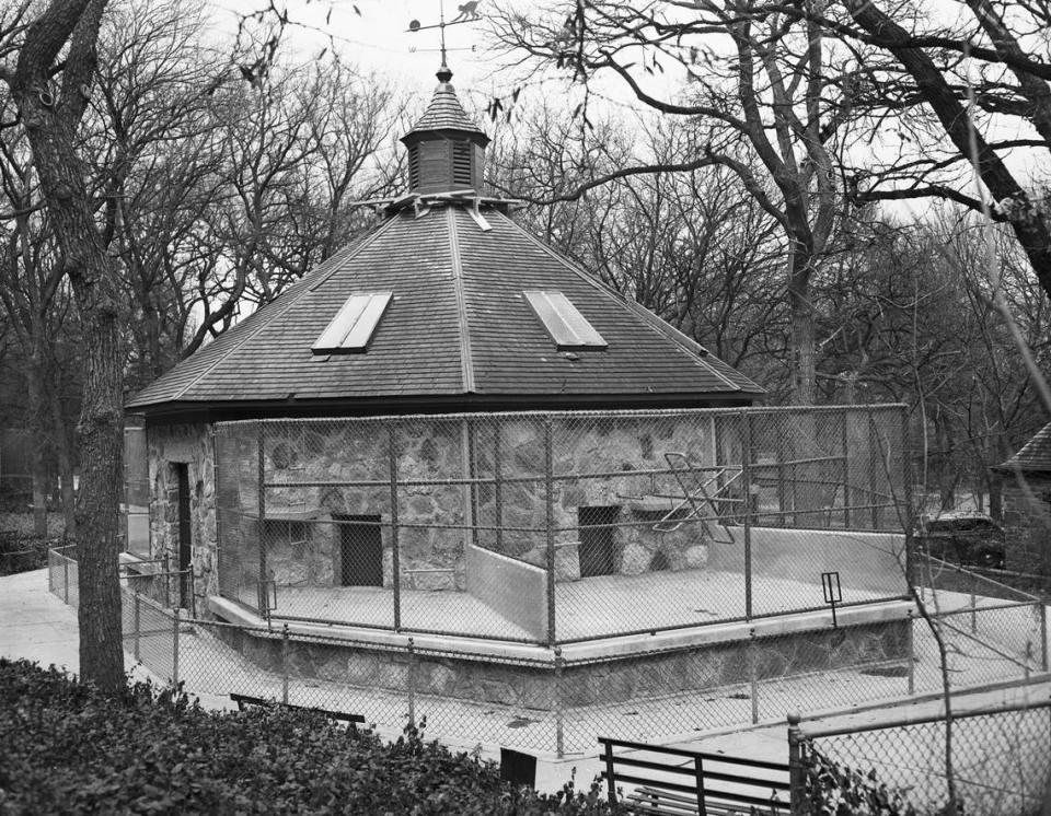 Jan. 30, 1942: The new monkey house at Forest Park Zoo was completed and occupied last week. It has open playrooms and steam-heated shelters. Outside the playroom are swings and other “rides” for Alex and Ike, two baboons at the zoo.