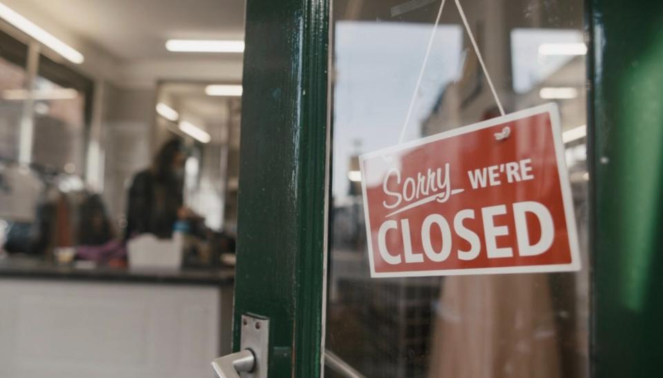 a shop in Wrexham with the "sorry, we're closed" signed hanging on the door