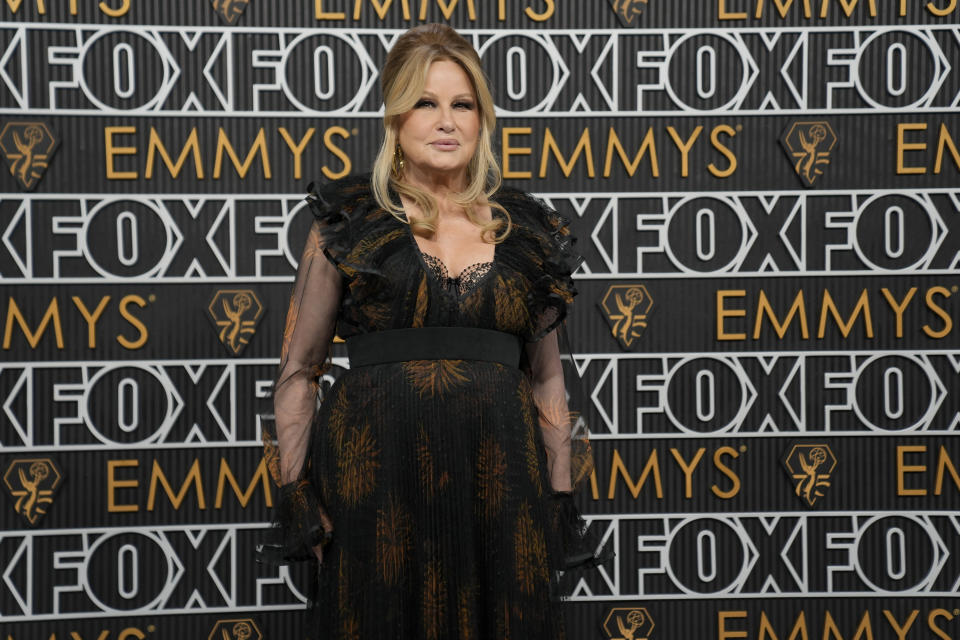 Jennifer Coolidge arrives at the 75th Primetime Emmy Awards on Monday, Jan. 15, 2024, at the Peacock Theater in Los Angeles. (AP Photo/Ashley Landis)