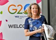 Spanish Minister for Economic Affairs Nadia Calvino arrives to attend G20 finance leaders meeting on outskirts of Bengaluru