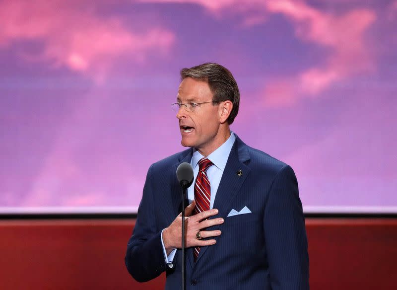 FILE PHOTO: Tony Perkins leads the U.S. Pledge of Allegiance at start of the final day of the Republican National Convention in Cleveland