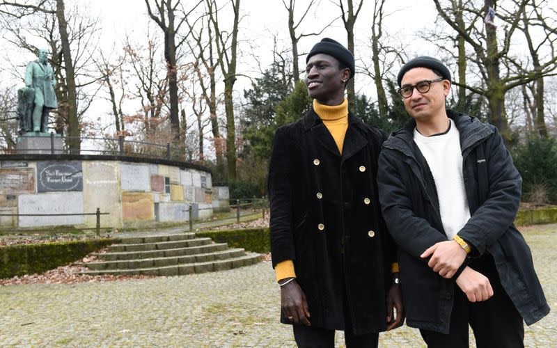 Movie's "Berlin Alexanderplatz" director Burhan Qurbani and actor Welket Bungue ahead of the 70th Berlinale International Film Festival in Berlin