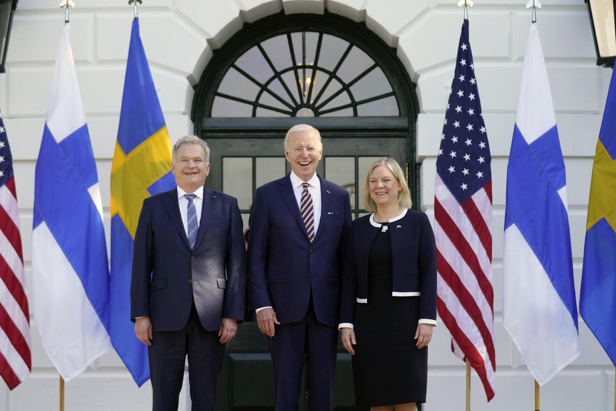 President Biden with Prime Minister Magdalena Andersson of Sweden and President Sauli Niinistö of Finland.