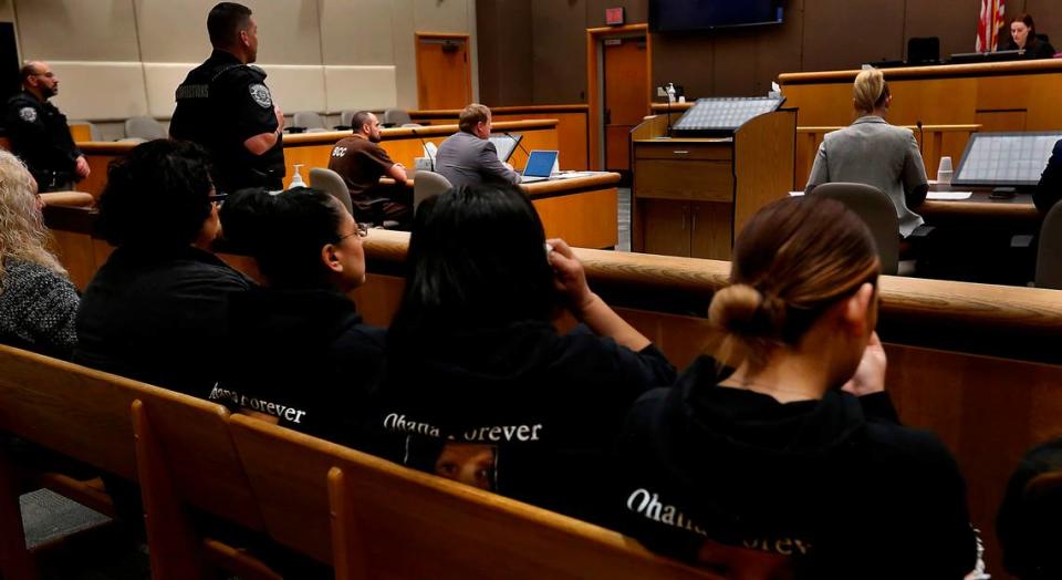 Murder suspect Richard Michael Jacobson, left, makes his preliminary appearance Friday in Benton County Superior Court in the killing of his girlfriend Brandy Ebanez in September 2022.