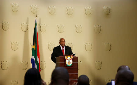 South Africa's President Jacob Zuma announces his resignation at the Union Buildings in Pretoria, South Africa, February 14, 2018. REUTERS/Siphiwe Sibeko